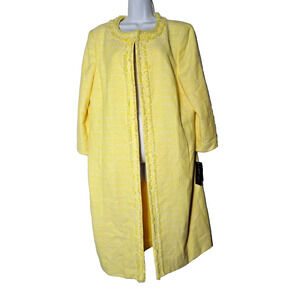 Albert Nippon Sz 18 Jacket Tweed Trench Coat Yellow Lemon Creme Long NWT